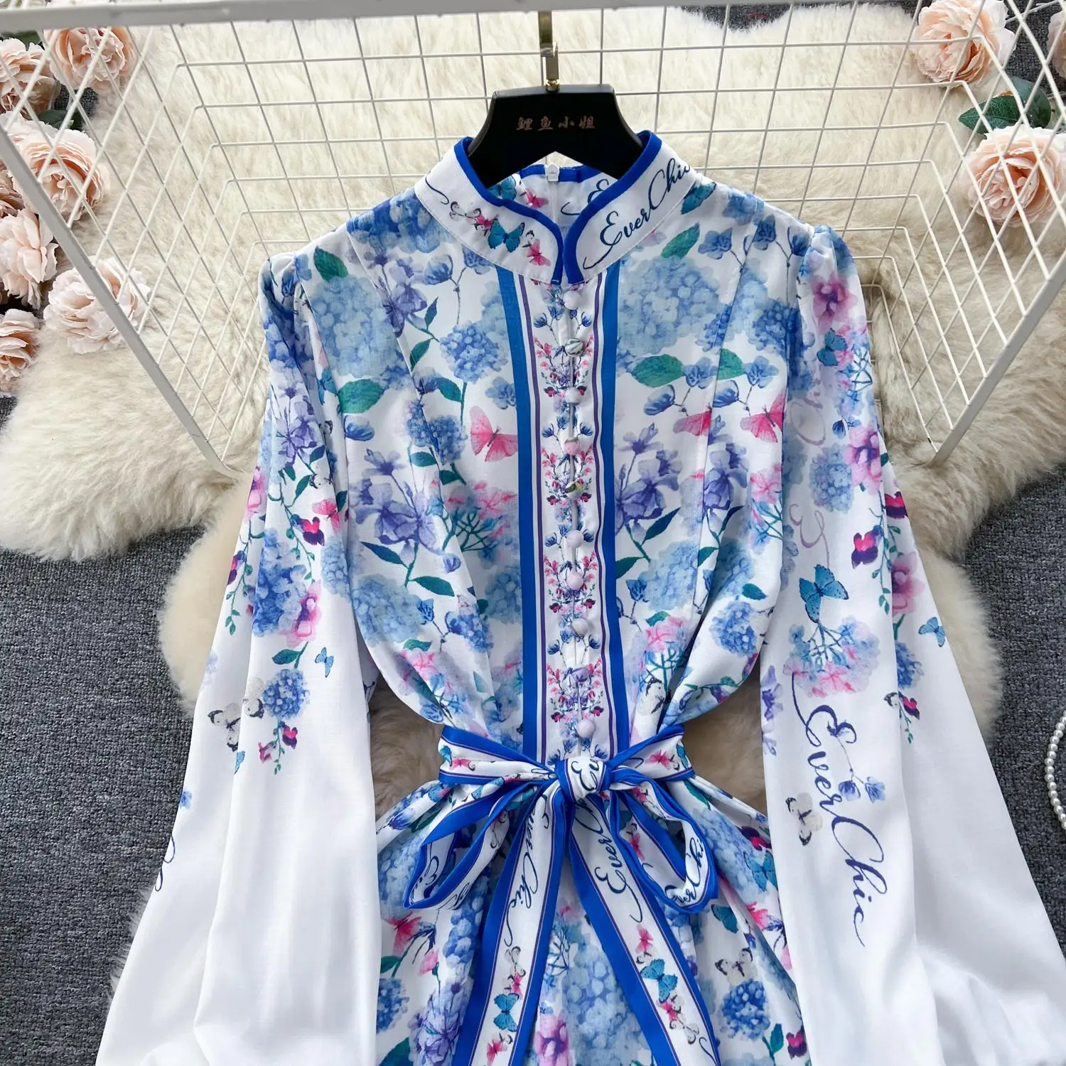 Casual Dresses New Spring Runway Wer Short Dress Women's Stand Collar Long Lantern Sleeve Ral Print Lace Up Belt Mini Vestidos 2025