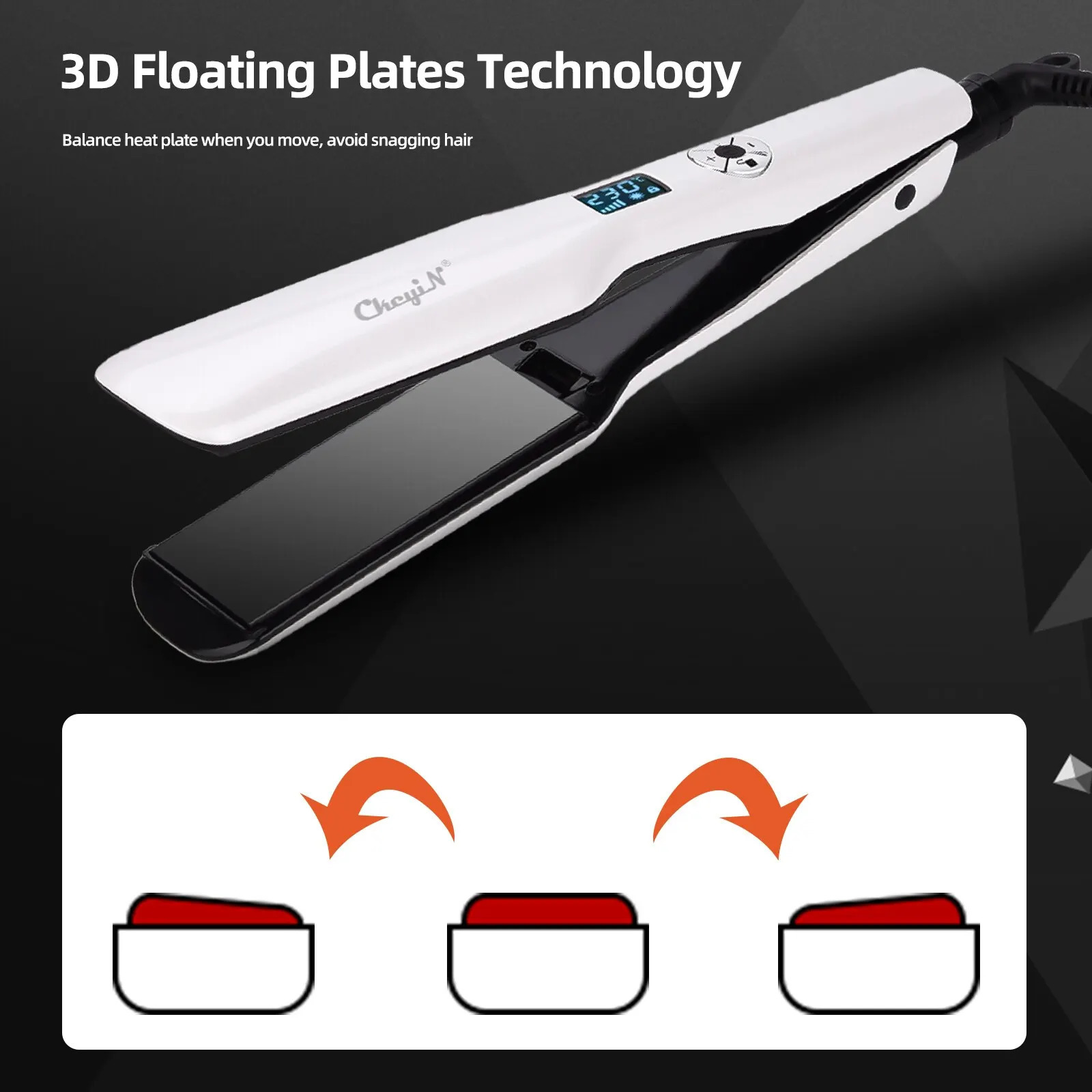 Hair Straighteners CkeyiN 44mm Tourmaline Ceramic Hair Straightener LCD Display Fast Heating Flat Iron Adjustable Temperature Straightening Iron 23120