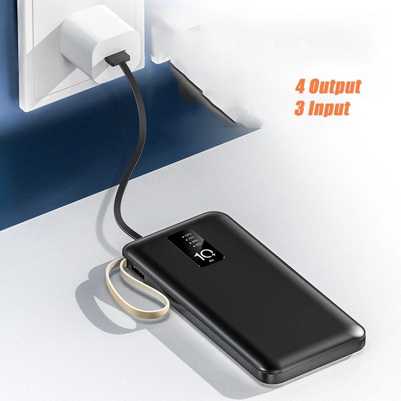 20000mah Power Bank Built in Cable Portable Charger External Battery Pack Powerbank 10000mAh For iPhone Xiaomi Samsung Huawei