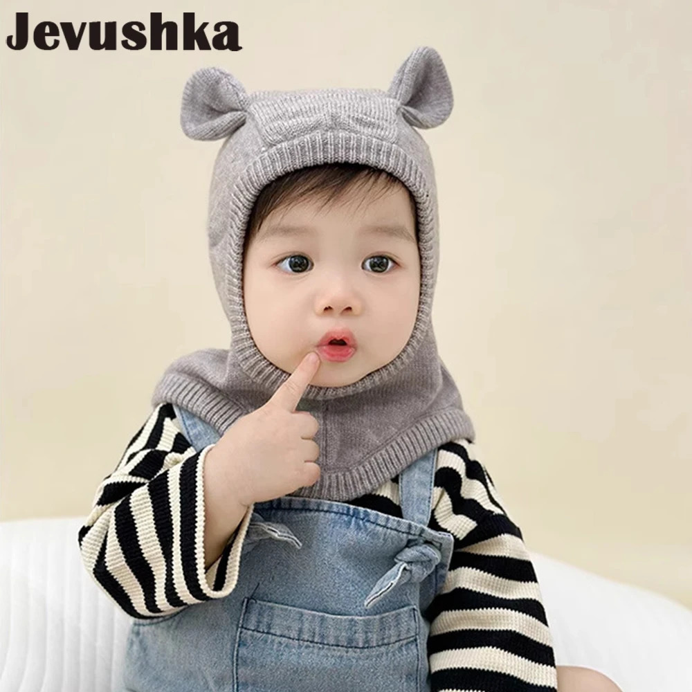 Caps Hats Winter Wool Baby Balaclava Hat Knitted Caps With Cute Ears for Boys and Girls with Double Layer 231202