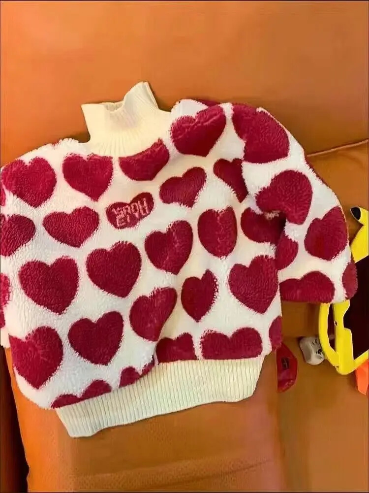 Clothing Sets Winter Girls Cute Heart Thick Warm Fleece Sweatshirts Baby Kids Children Pullover Top Outerwear 231202