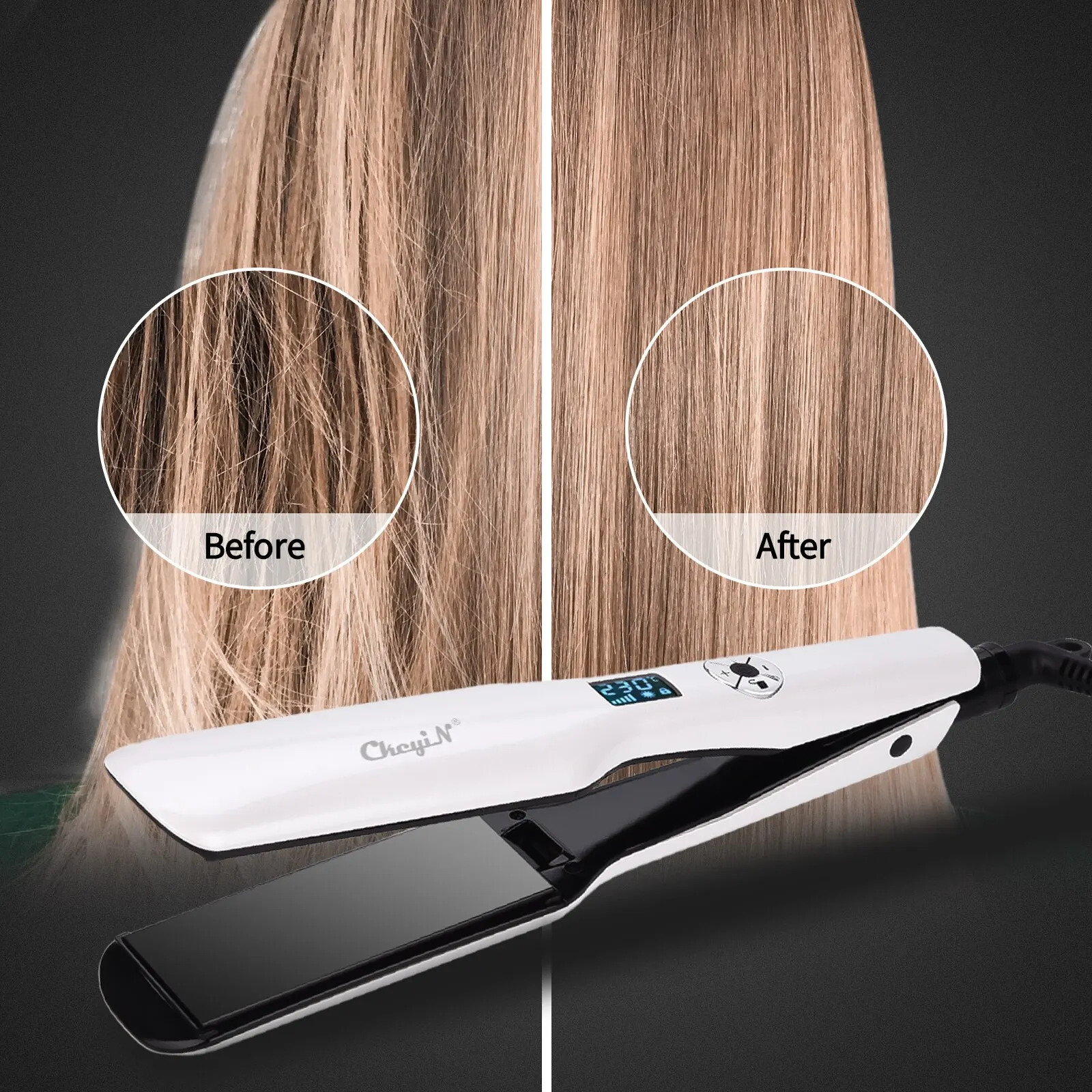 Hair Straighteners CkeyiN 44mm Tourmaline Ceramic Hair Straightener LCD Display Fast Heating Flat Iron Adjustable Temperature Straightening Iron 23120