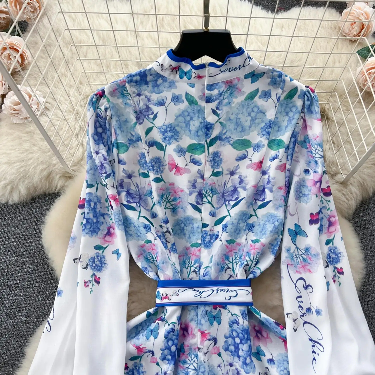 Casual Dresses New Spring Runway Wer Short Dress Women's Stand Collar Long Lantern Sleeve Ral Print Lace Up Belt Mini Vestidos 2025