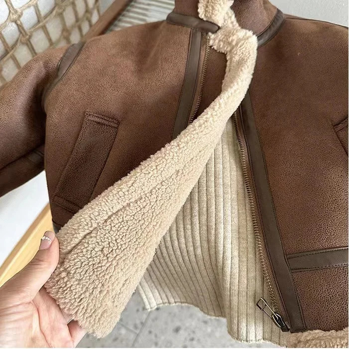 Jackets Girls Jacket Suede Fur Leather Kids Coats Children Outerwear Autumn Winter 23-A72 231202