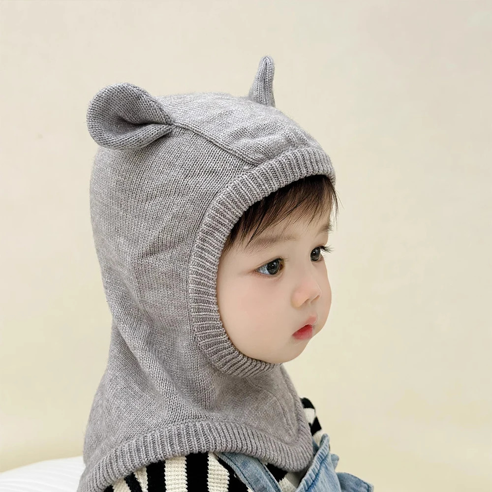 Caps Hats Winter Wool Baby Balaclava Hat Knitted Caps With Cute Ears for Boys and Girls with Double Layer 231202