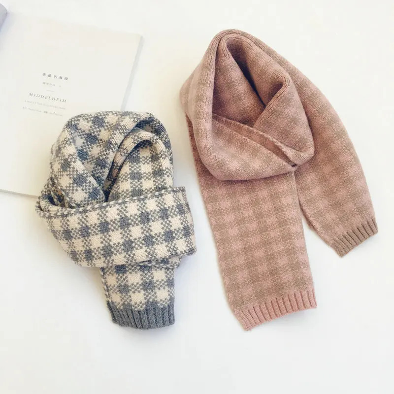 Scarves Wraps Kids Scarf Autumn And Winter Color-blocking Plaid Children's Knitted Scarf Warm Woolen Scarf For Boys And Girls 231202