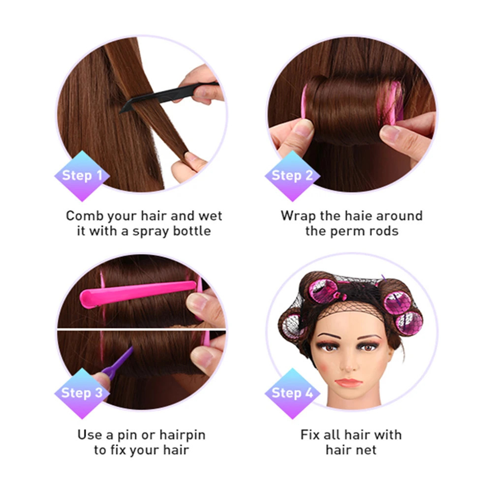 Hair Curlers Roller Set Stackable 6 Size Rollers Include 60 Pins From Small to Large Curling Styling Tool