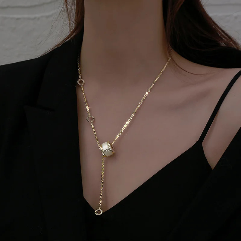 Pendant Necklaces real solid 14k yellow gold Shiny Choker Snake Chain Exquisite Necklace Gift For Women Fine Jewelry Diamond Accented 231202