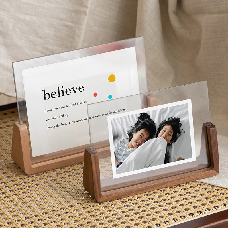 2026 Acrylic Wooden Picture Frame Kpop Pocards Holder Po Frames Dispaly Nordic Home Room Table Decor 231202 H260306
