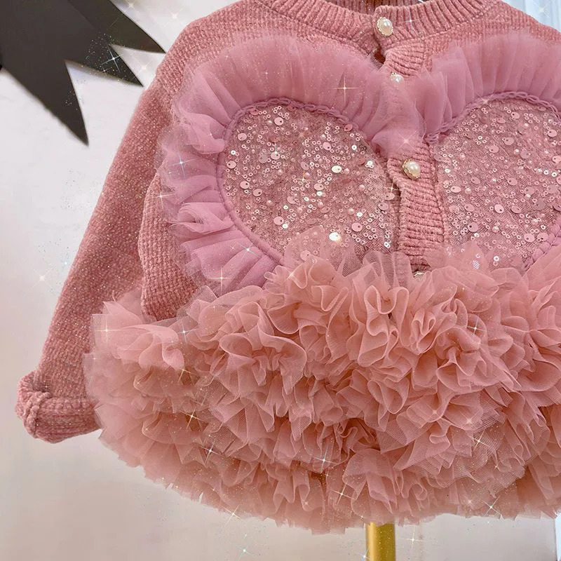 Clothing Sets Princess Girls Clothes Kids Baby Girl Sequins Cardigan Sweater and Tutu Dress Suit for Children Sweet Outfits 2 7Y 231202
