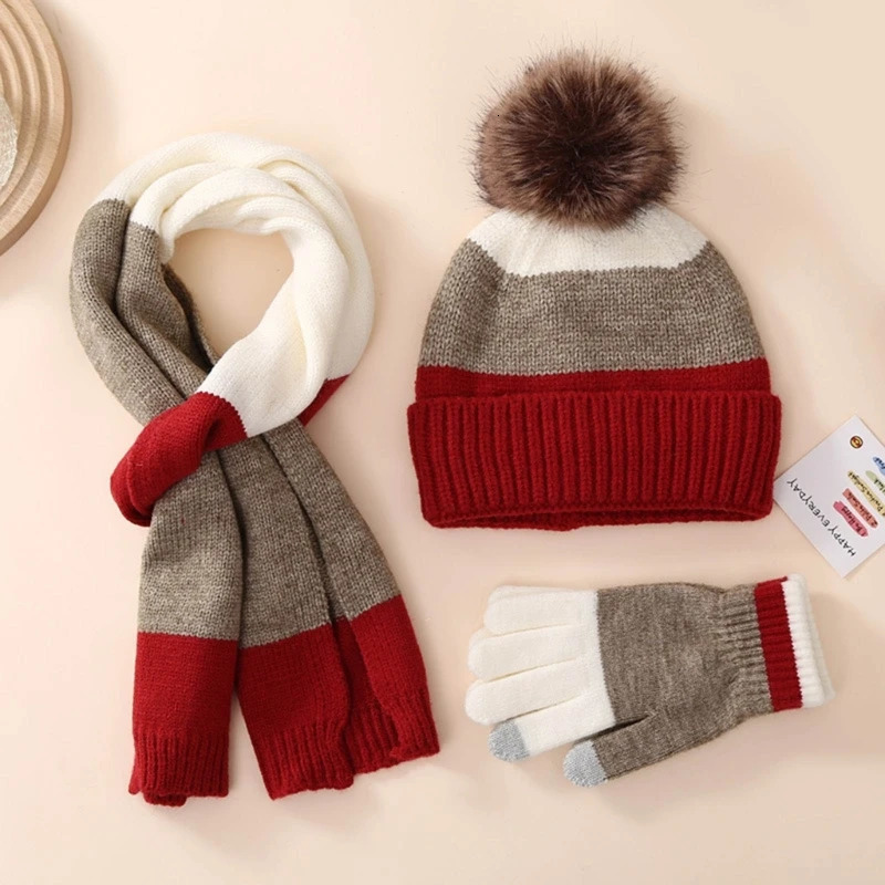 Scarves Wraps Kids Winter Beanie Hat Scarf Gloves Set for 8-15 Years Old Girls Boys Knit Thick Warm Children Hat with Gloves 231202