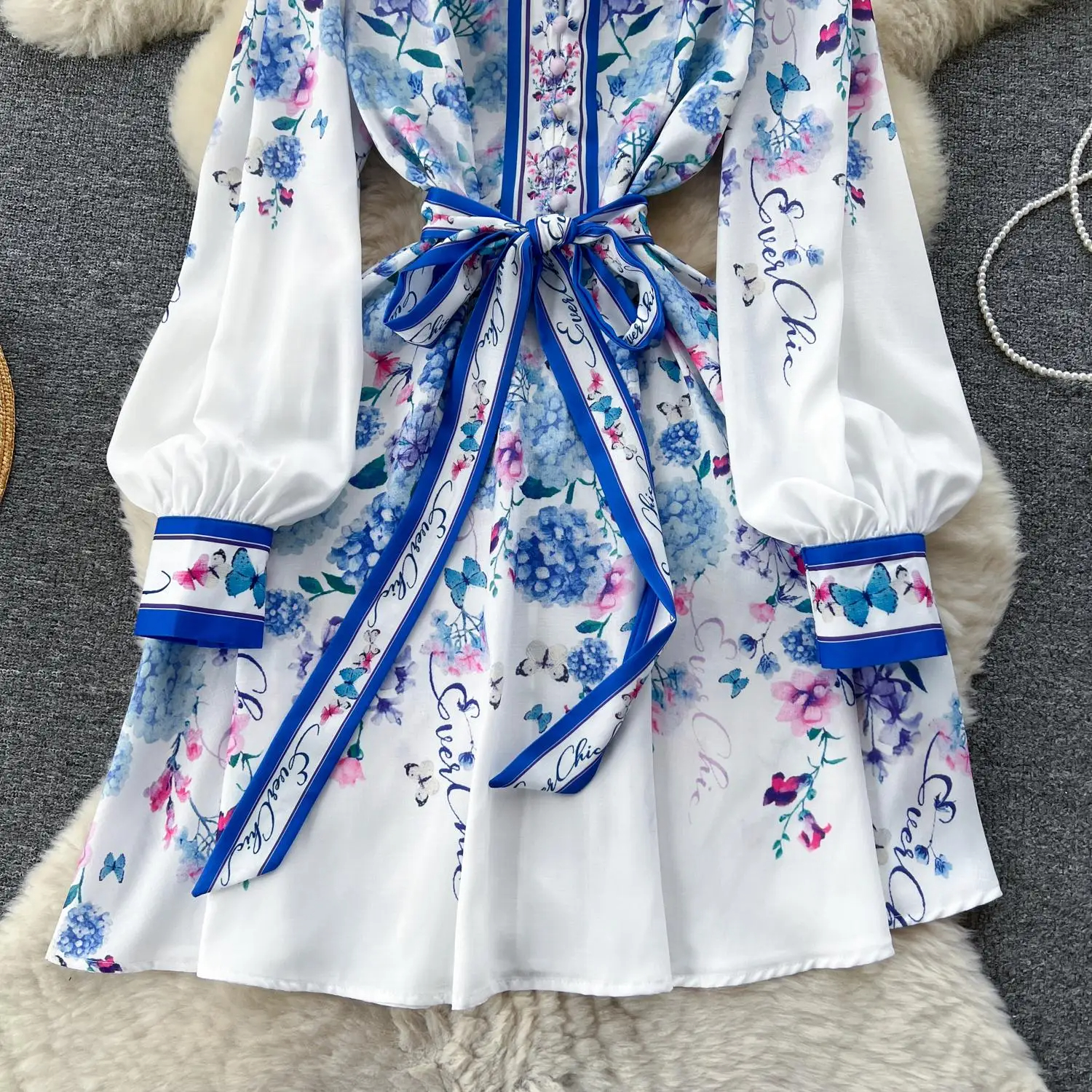 Casual Dresses New Spring Runway Wer Short Dress Women's Stand Collar Long Lantern Sleeve Ral Print Lace Up Belt Mini Vestidos 2025