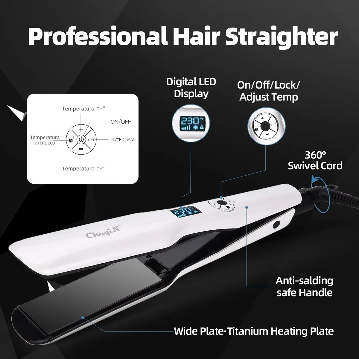 Hair Straighteners CkeyiN 44mm Tourmaline Ceramic Hair Straightener LCD Display Fast Heating Flat Iron Adjustable Temperature Straightening Iron 23120