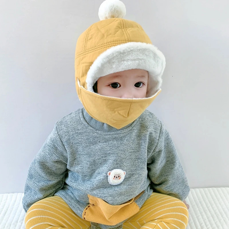 Caps Hats Autumn Winter Baby Hat For Kids Wind Protective Ear Cap Mask Cap for Girls Boys Winter Thick Warm Kids Accessories 231202
