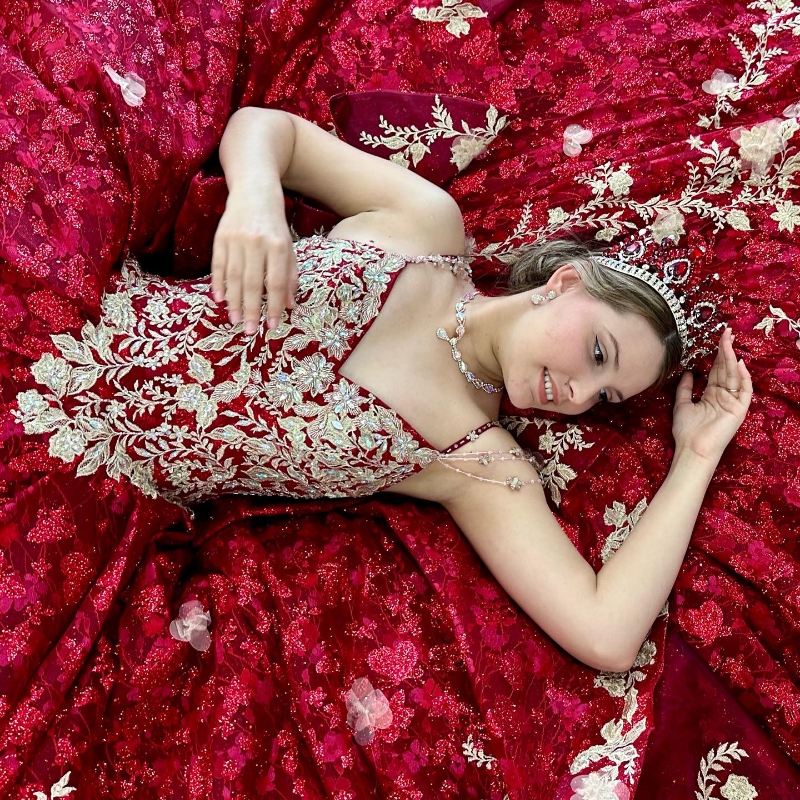 Sparkly Red Spaghetti Strap Luxury Quinceanera Dress 2025 Ball Gown Charro Mexican Appliques Flower Beads Dress vestido de 15
