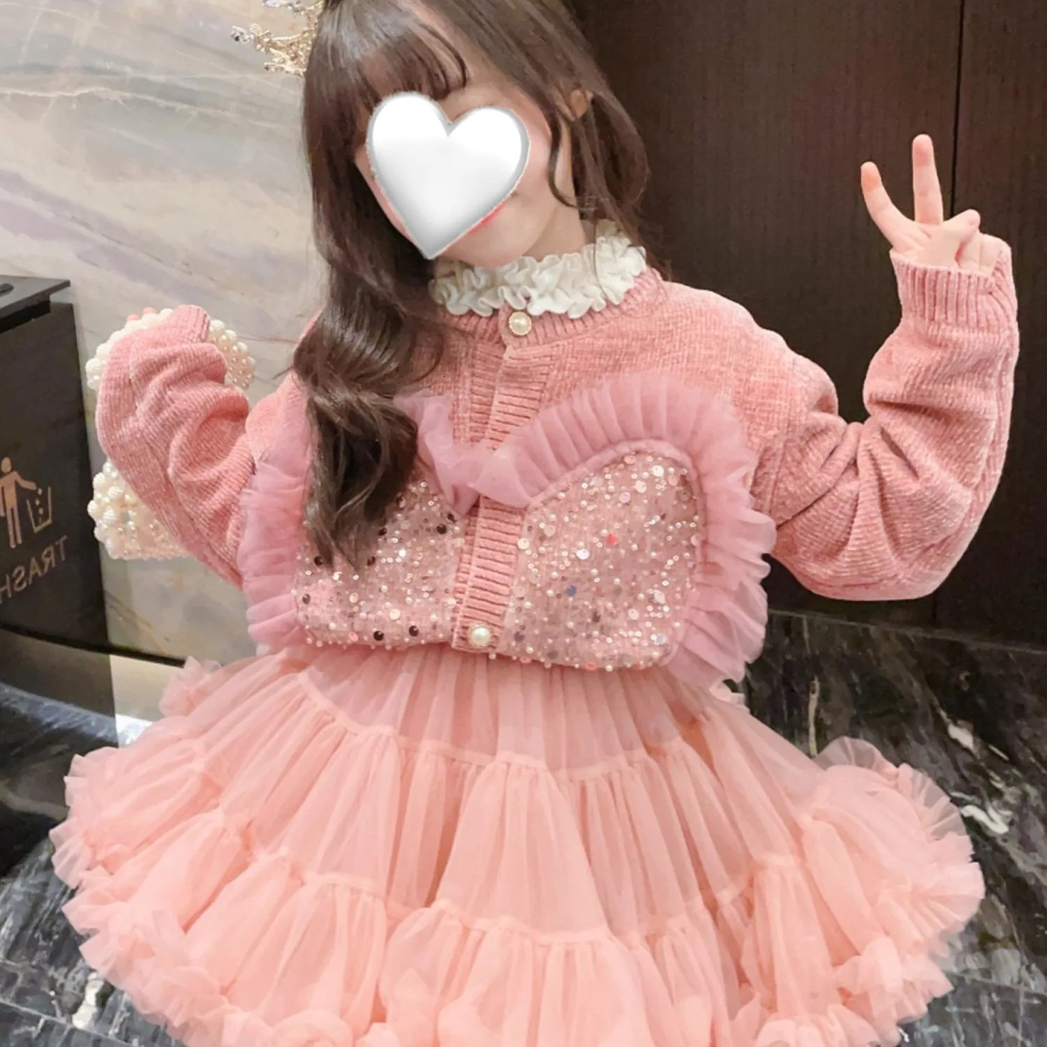 Clothing Sets Princess Girls Clothes Kids Baby Girl Sequins Cardigan Sweater and Tutu Dress Suit for Children Sweet Outfits 2 7Y 231202