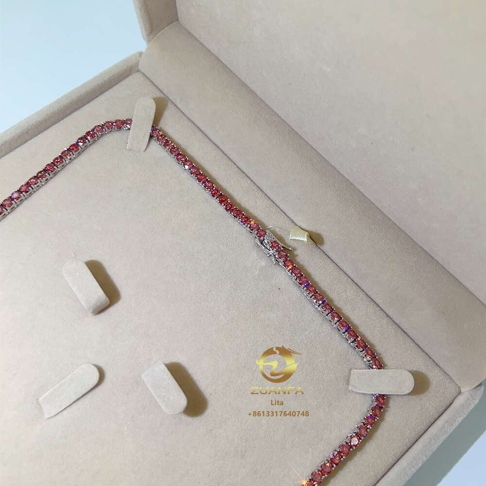 New Fresh Products Wholesale Price 3mm S Tennis Necklace Vvs1 Colorful Red Moissanite Chain