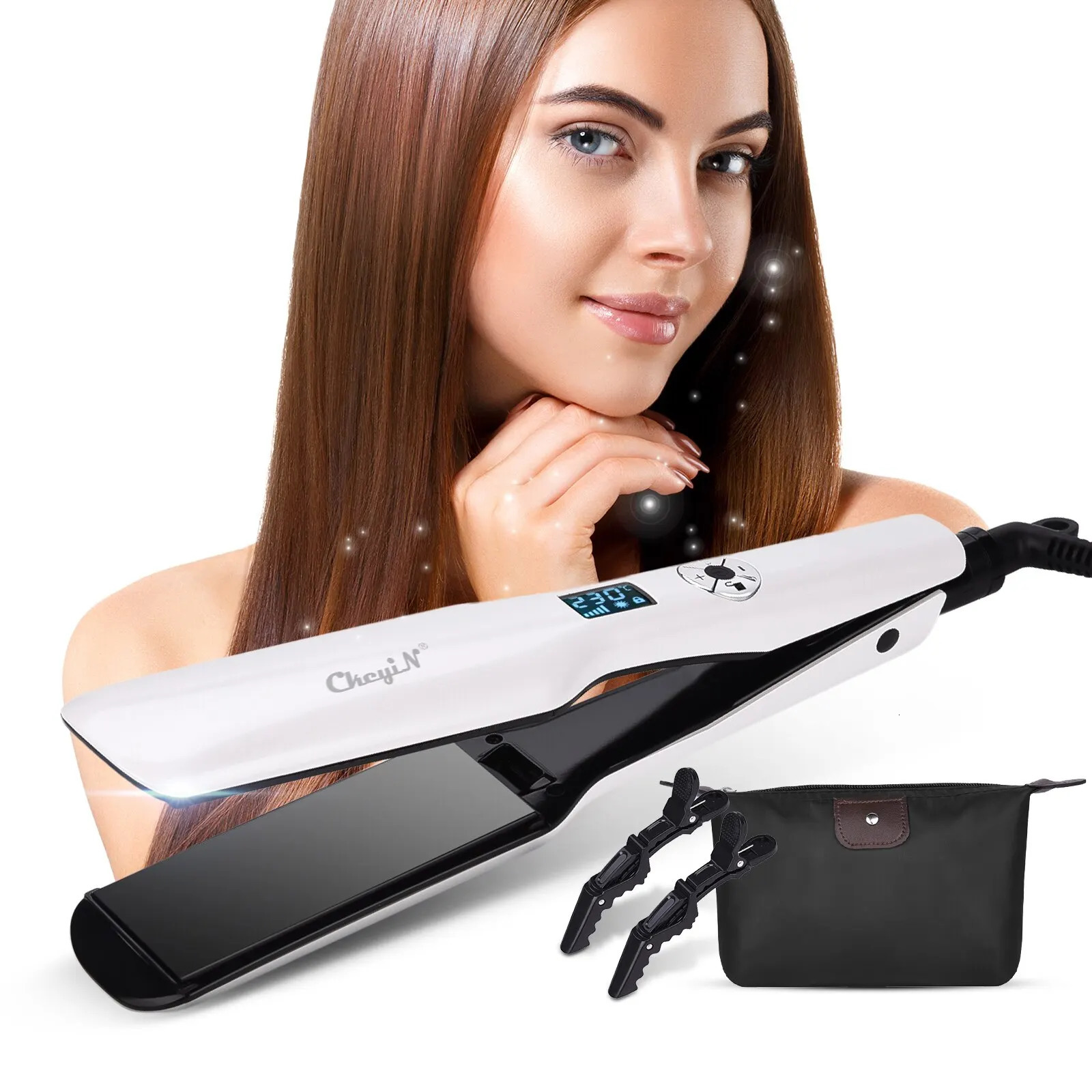 Hair Straighteners CkeyiN 44mm Tourmaline Ceramic Hair Straightener LCD Display Fast Heating Flat Iron Adjustable Temperature Straightening Iron 23120