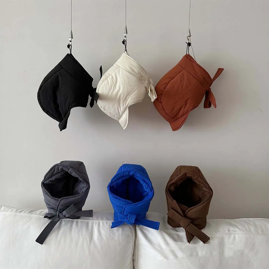 Caps Hats Winter Baby Hat Children's Thickened Cotton Solid Color Pullover Head Neck Protection For Boys Girls Outdoor Protection Hat 231202