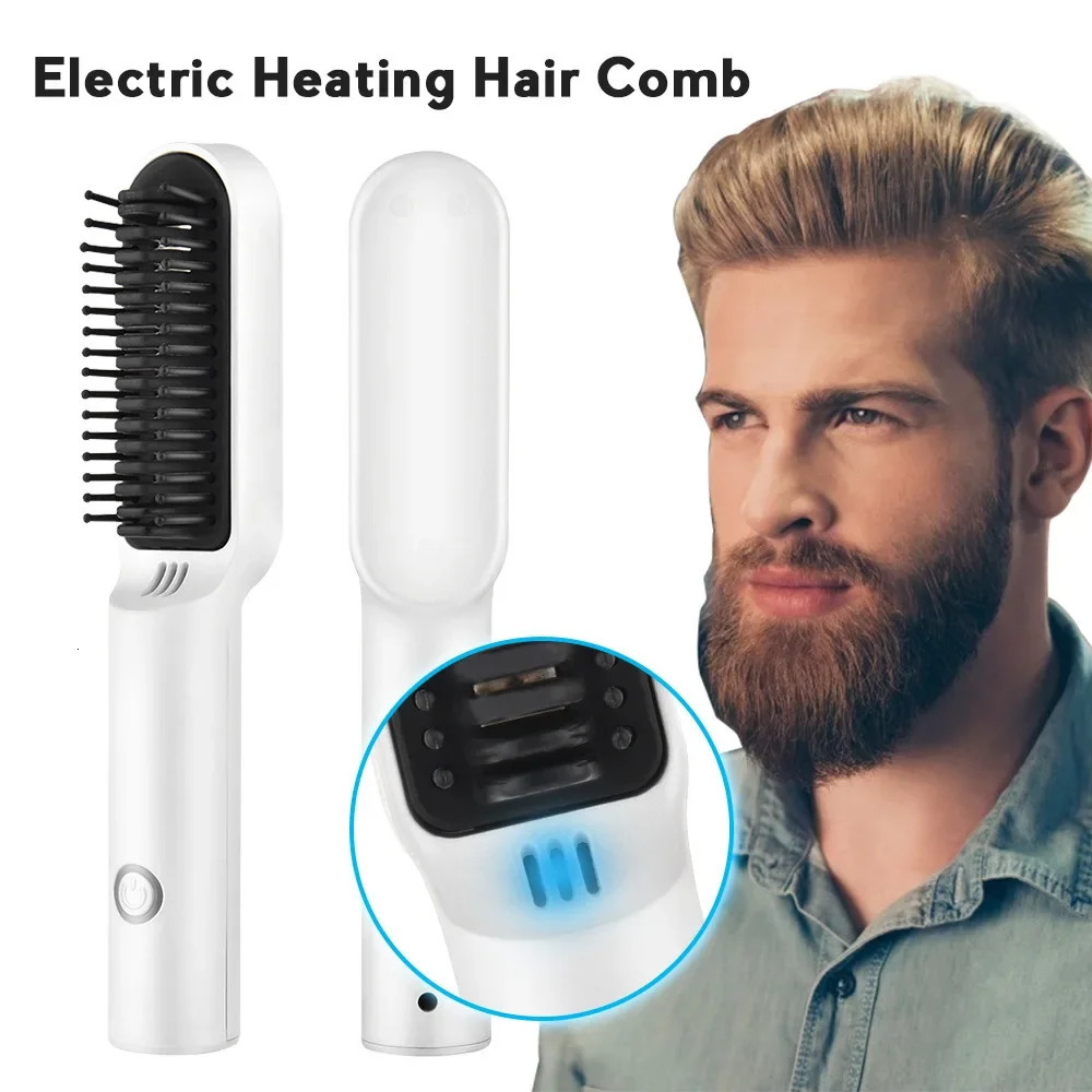 Hair Straighteners Wireless Portable USB Professional Fast Heating Styling Iron Comb Ceramic Multifunctional Straightener Curler for Beard Hair 231202