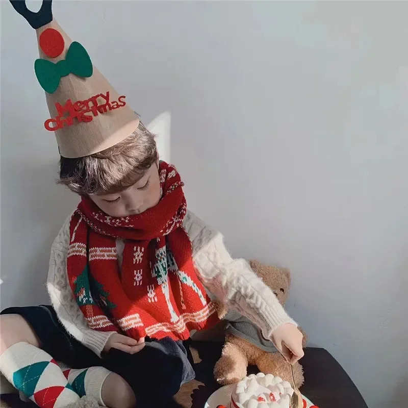 Scarves Wraps Christmas Scarf Winter Baby Scarf for Girls Boys Children Scarves Kids Mom Red Mufflers Long Warm Women Shawl Wrap Neck Warmer 231202