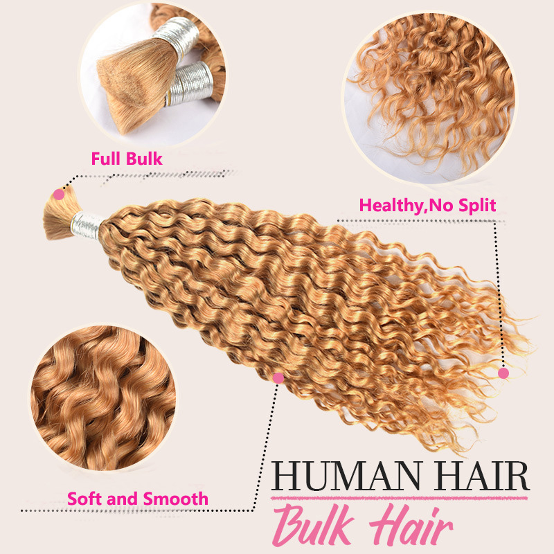 27# Color Malaysian 100% Human Bulks Deep Italian Curly Water Wave Hair Extensions 100g 14-26inch