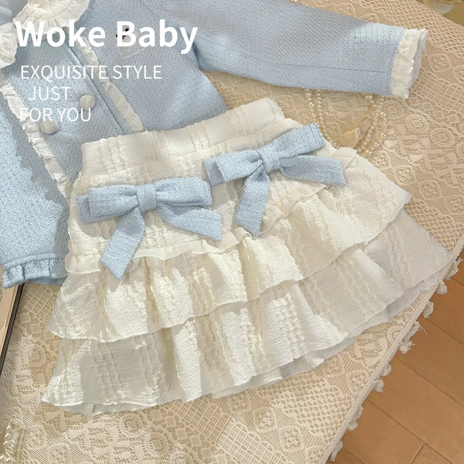 Clothing Sets Childrens two pcs Girls Autumn Season Korean Fashion Color Matching Lotus Leaf Edge Bows Button 231202