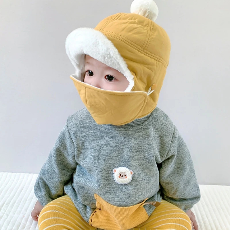 Caps Hats Autumn Winter Baby Hat For Kids Wind Protective Ear Cap Mask Cap for Girls Boys Winter Thick Warm Kids Accessories 231202