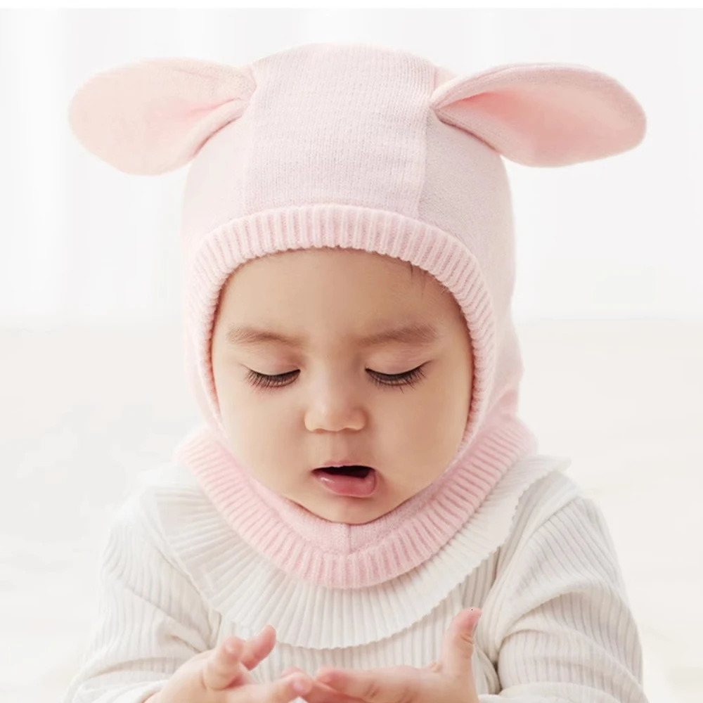 Caps Hats Winter Wool Baby Balaclava Hat Knitted Caps With Cute Ears for Boys and Girls with Double Layer 231202