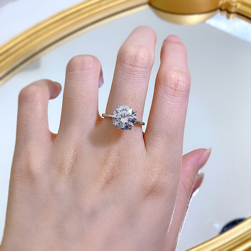 10mm White Moissanite Diamond Wedding Rings Solitaire Classical Jewelry Real 100% 925 Sterling Silver Round Cut Gemstones Eternity Women Engagement Ba