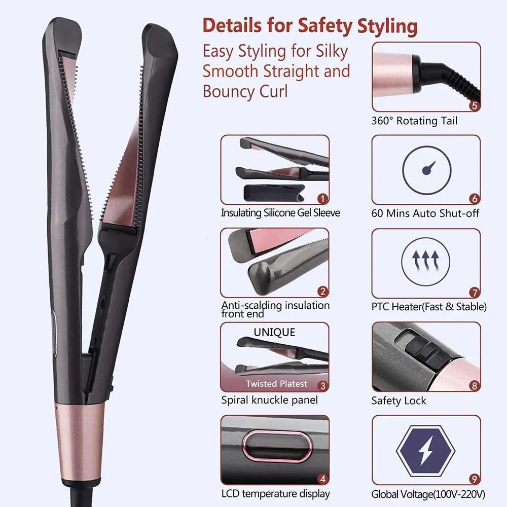 Hair Straighteners Hair Curler Hair Straightener 2 in 1 Professional Hair Curling Irons 3D Concave and Convex Plate Dual Voltage Flat Iron 231202