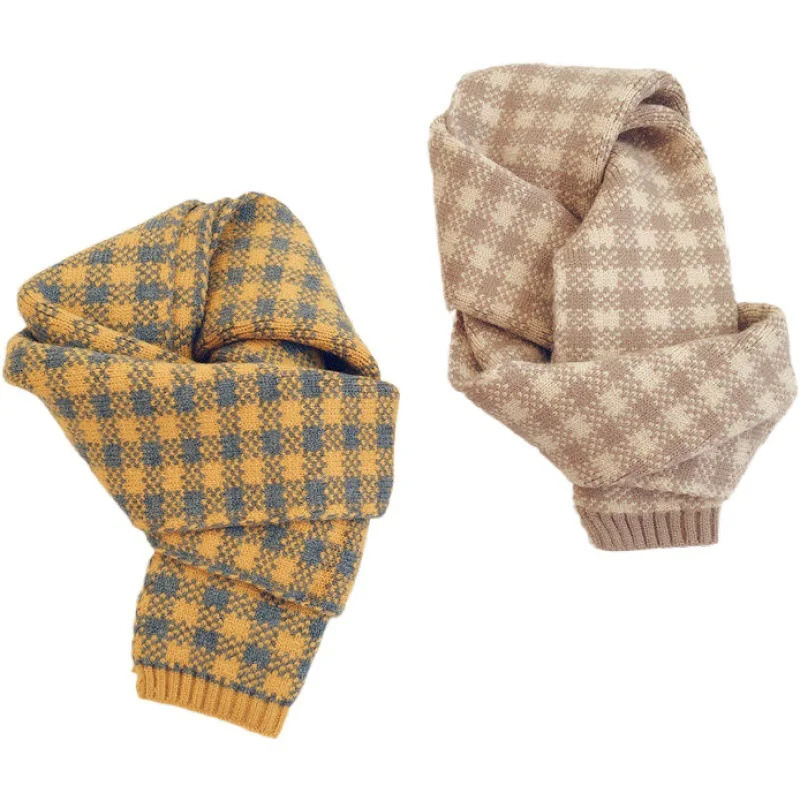 Scarves Wraps Kids Scarf Autumn And Winter Color-blocking Plaid Children's Knitted Scarf Warm Woolen Scarf For Boys And Girls 231202