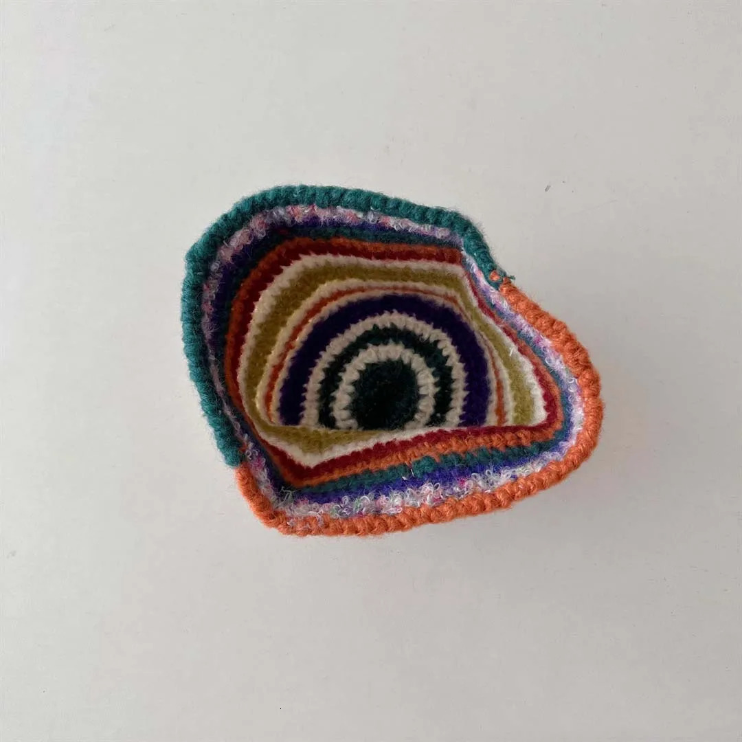 Caps Hats Autumn Winter Striped Mother Kids Knitted Hat Vintage Hand Hook Colorful Wool Hat Handbag Warm Knitted Gloves 231202