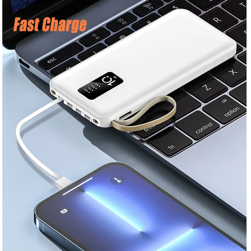 20000mah Power Bank Built in Cable Portable Charger External Battery Pack Powerbank 10000mAh For iPhone Xiaomi Samsung Huawei