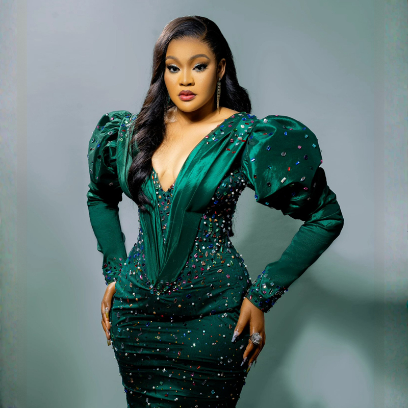 Emerald Green Aso Ebi Plus Size Dresses Long Sleeves Colorful Rehie Mermaid Birthday Party Prom Dress for Black Girls Second Reception Evening ST571