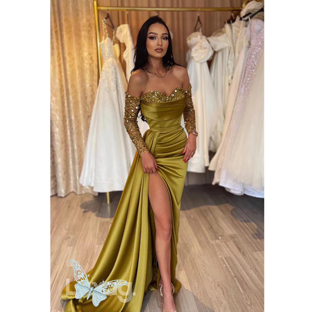 Arabic Aso Ebi Mermaid Prom Crystals Beaded Evening Gowns Sequined Lace Birthday Engagement Second Gown Dress Women Formal Wear YD