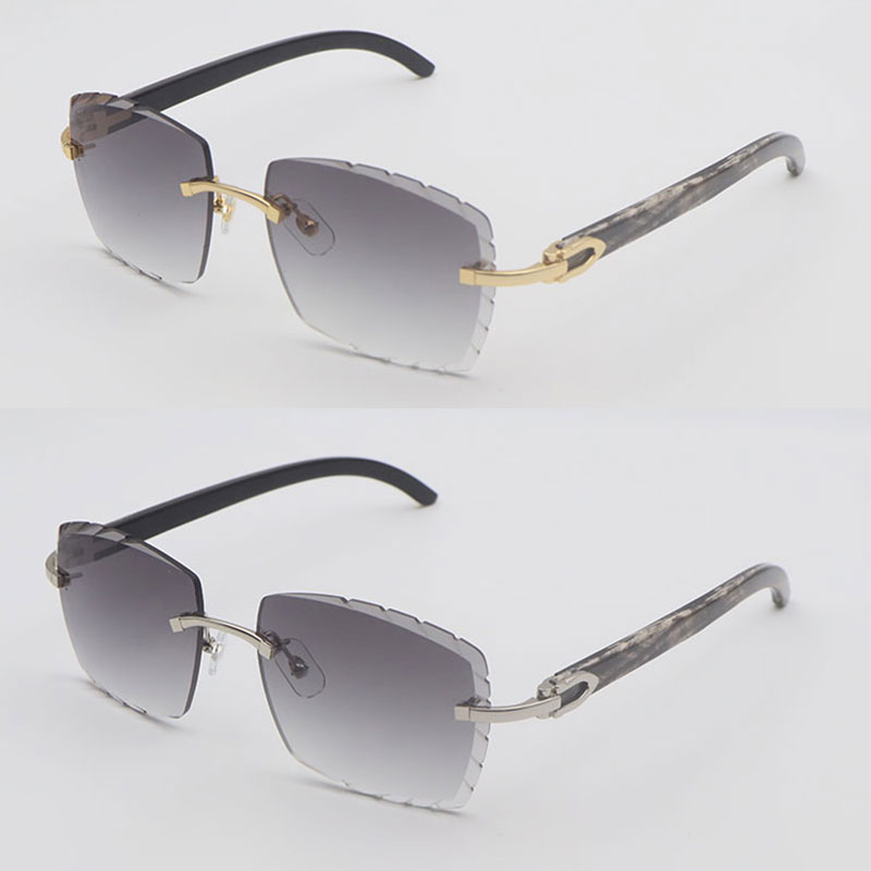 Luxury Diamond Cut Lens Rimless Mens Sunglasses women Designer Large Square Original Black Marbled Buffalo Horn Frames for C Decoration Sun Glasses Si