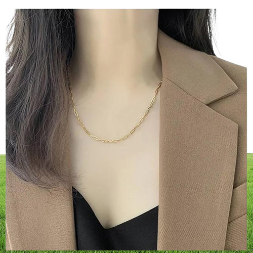 Chains Sell Stainless Steel Oval Rectangle Dainty Paperclip Link Chain Necklace For Girls Design Gold Plated Women