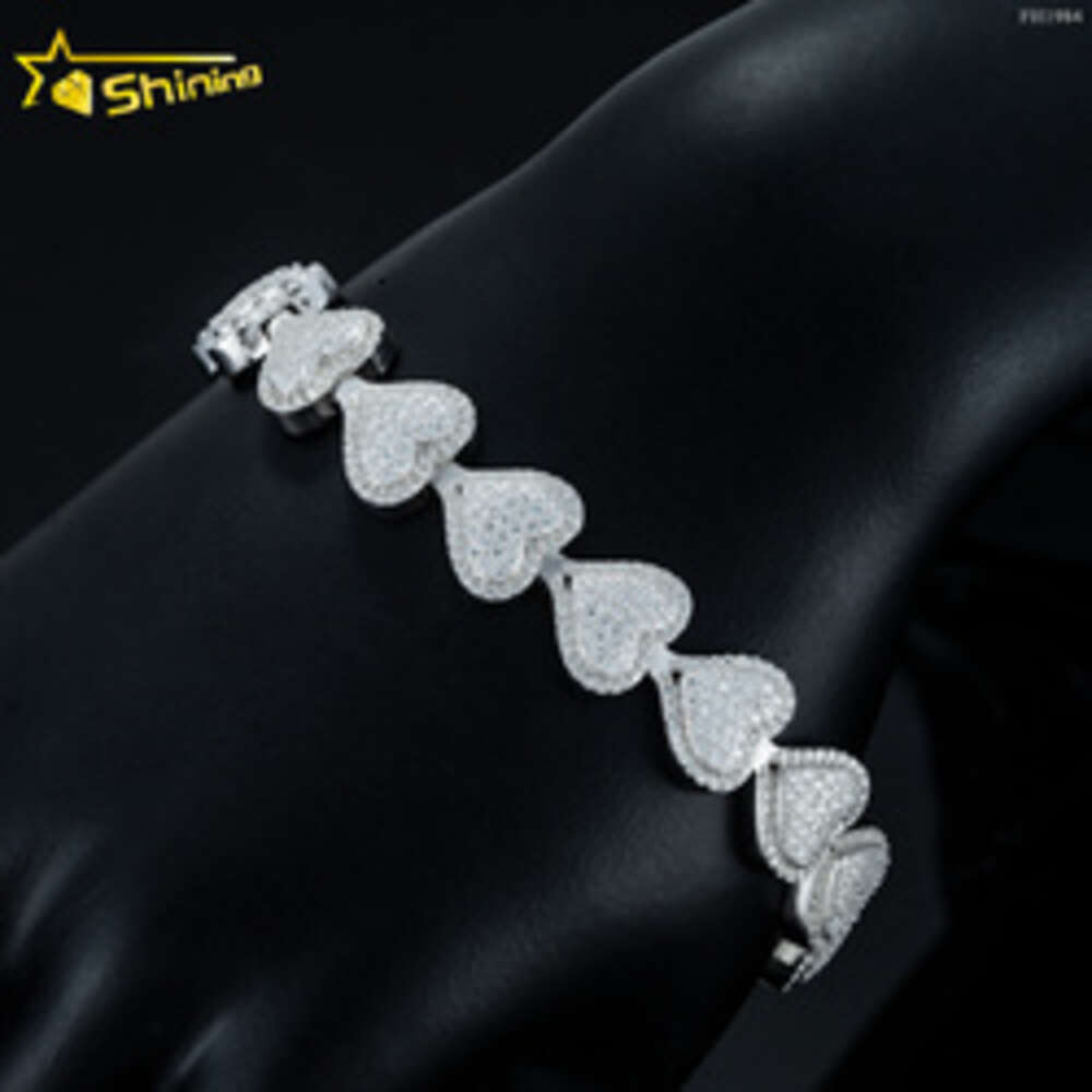 Sale13mm Heart Shape Cuban Chain Bracelet Vvs Moissnaite Iced Out Hip Hop Jewelry Vvs Moissanite Cuban Chain