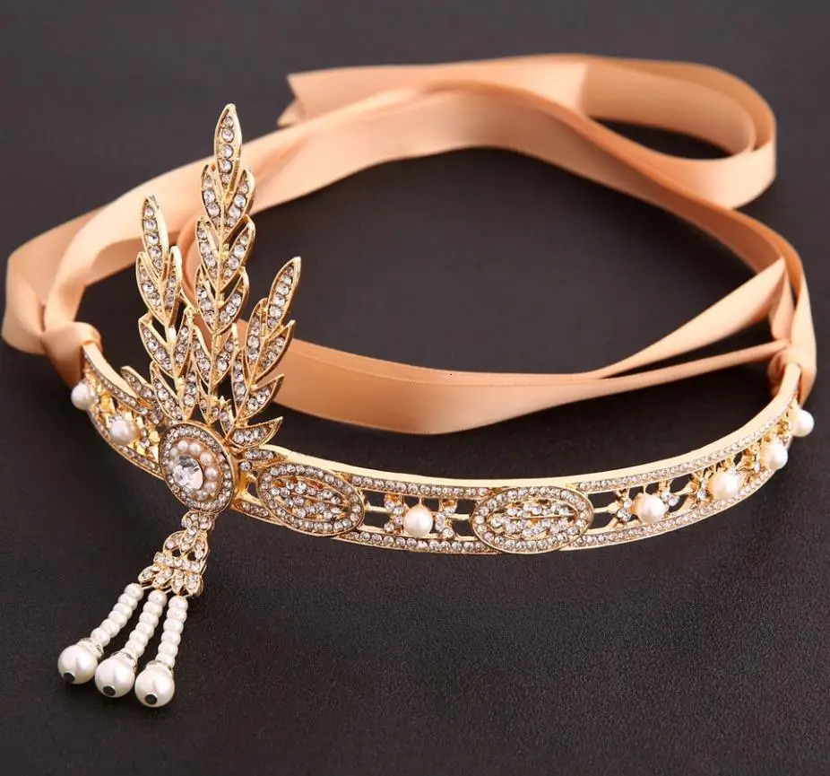 Headbands Art Deco Women 1920s Vintage Bridal Headpiece Costume Hair Accessories Flapper Great Gatsby Leaf Medallion Pearl Headband 231204