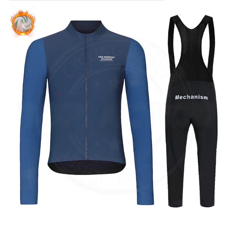 Cycling Jersey Sets Pas Normal Studios Winter Thermal Fleece Cycling Clothes Men's Jersey Suits PNS Bike Wear Clothing Bib Pants Set Ropa Ciclism