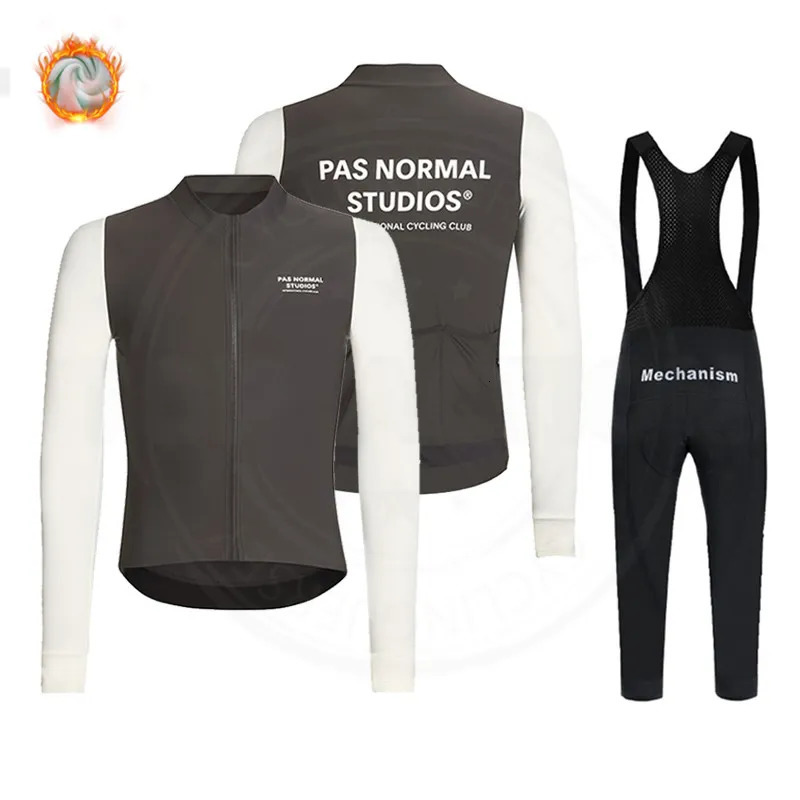 Cycling Jersey Sets Pas Normal Studios Winter Thermal Fleece Cycling Clothes Men's Jersey Suits PNS Bike Wear Clothing Bib Pants Set Ropa Ciclismo 231204
