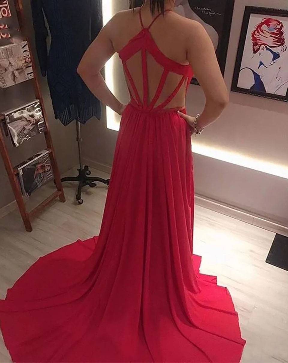 Evening Dresses Red Plus Size Party Prom Gown Mermaid Trumpet Formal Sleeveless Custom Zipper Lace Up New O-Neck Chiffon Pleat Thigh-High Slits