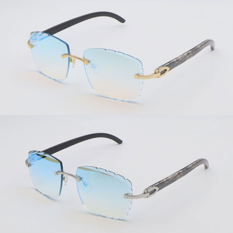 Luxury Diamond Cut Lens Rimless Mens Sunglasses women Designer Large Square Original Black Marbled Buffalo Horn Frames for C Decoration Sun Glasses Si