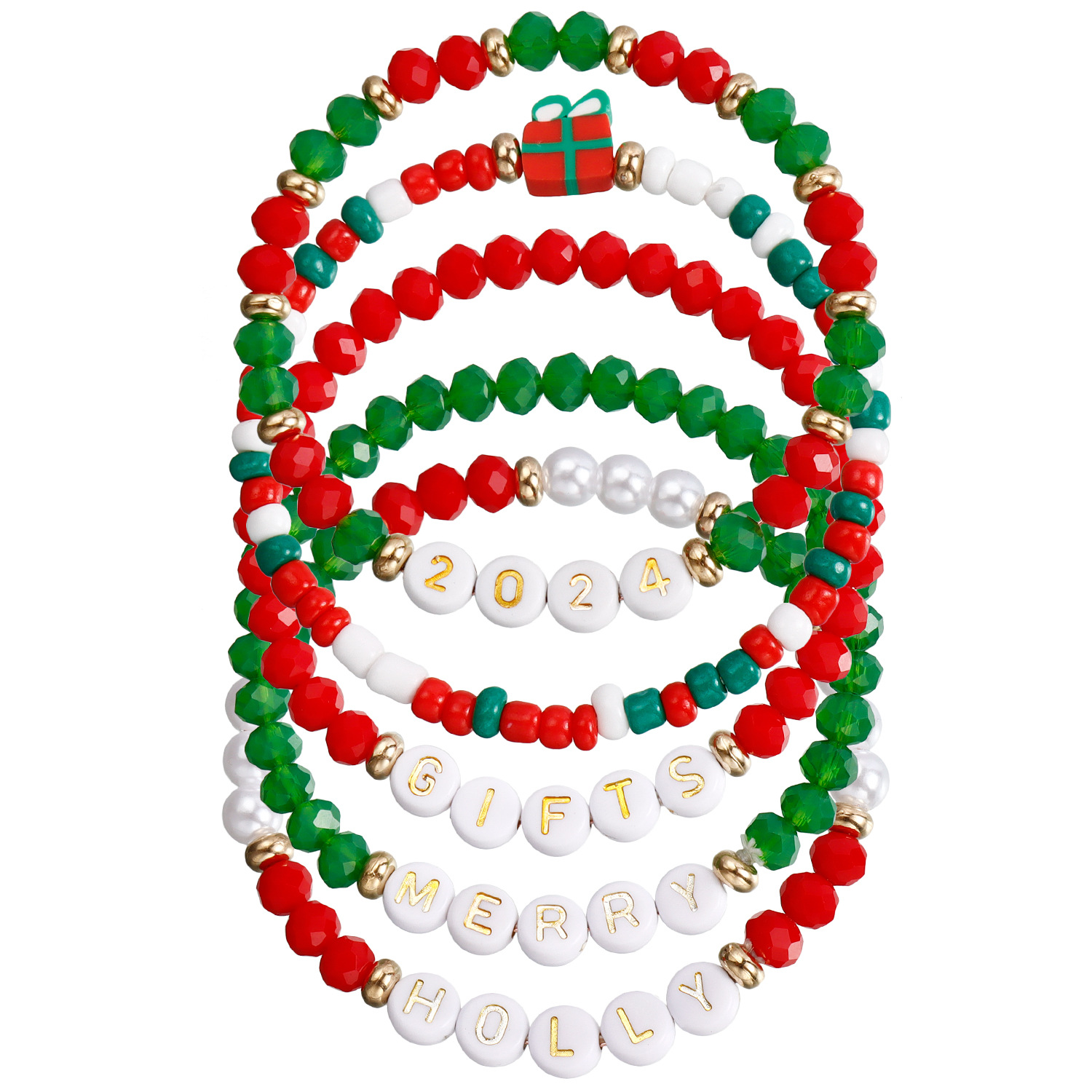 Christmas Bracelets Set Stackable Heishi Surfer Beaded Letter Santa Claus Tree Xmas Bracelet Handmade Women's Clay Stretch Holiday Jewelry for Wo