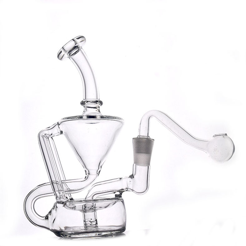 1pcs Small Recycler Glass Bong Hookahs Honeycomb Perc Water Pipes Oil Thick Bubbler Dabbers Recycler Ash Catcher Shisha with 10mm Male Glass Oil Burner Pipes