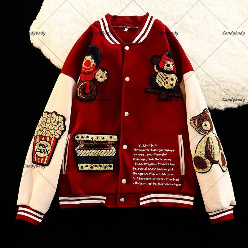 Men's Jackets American Street Flocking Embroidered Clown Baseball Uniform Y2K Retro Hong Kong Fashion Casual Couple Jacket For Men And Women 2312