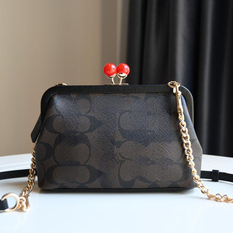 Designer Crossbody Bags Lychee Pattern Cherry Clip Bags Retro Kisslock Bag for Women
