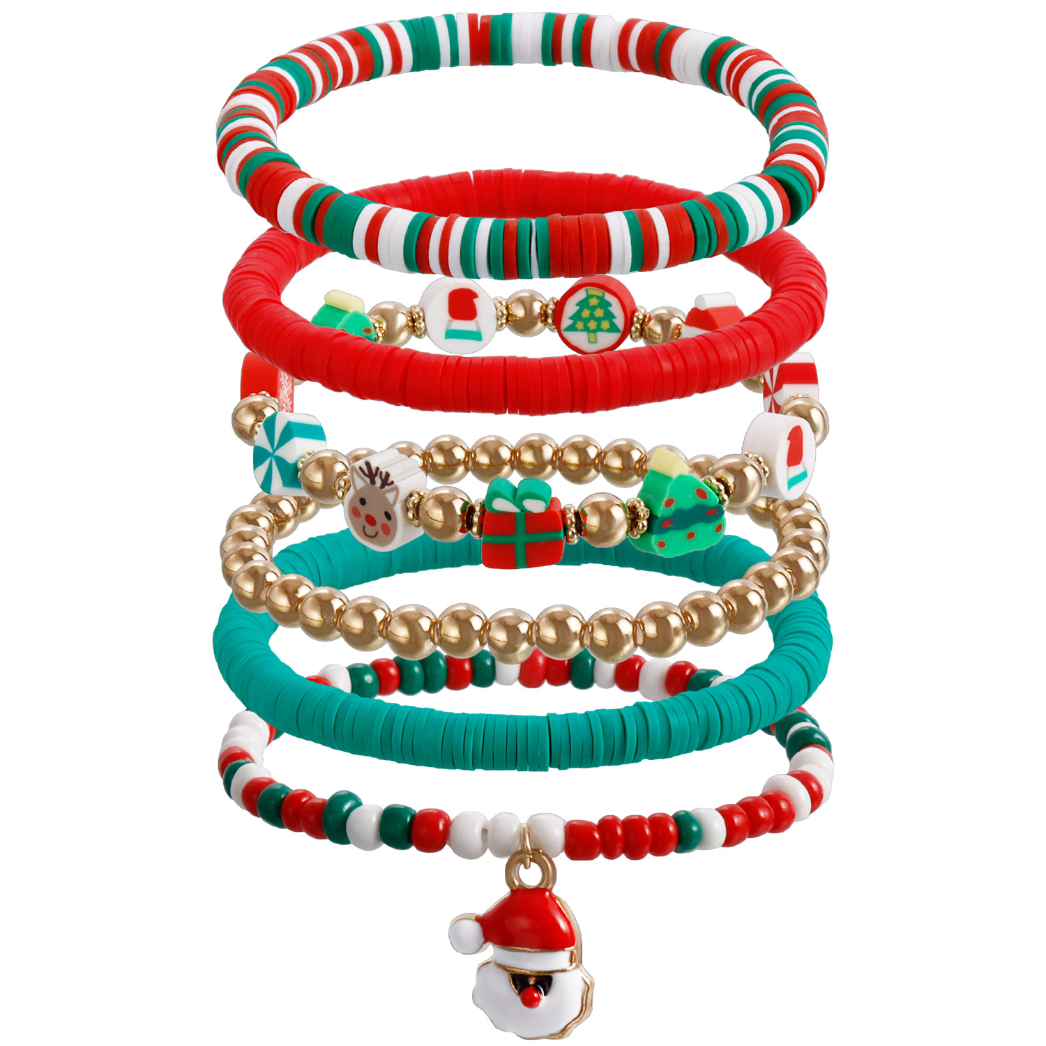 Christmas Bracelets Set Stackable Heishi Surfer Beaded Letter Santa Claus Tree Xmas Bracelet Handmade Women's Clay Stretch Holiday Jewelry for Wo