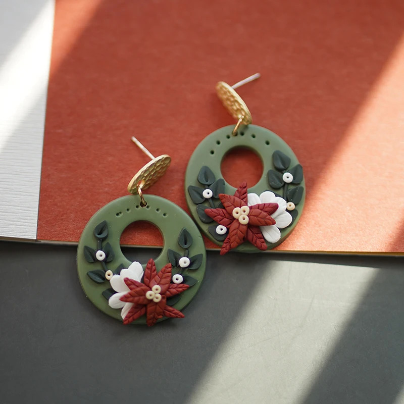 Stud Handmade Crafts Molded Floral Christmas Holiday Multi Colors Shapes Wreath Polymer Clay Pattern Dangle Earrings Sets Jewelry 231204